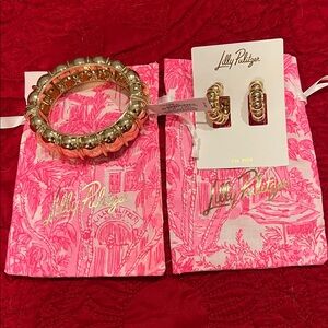 Lilly Pulitzer Bright Delights Hoop Earrings & Bracelet Gold Jewelry Set New